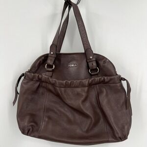 Furla Brown Leather Tote Bag‎ With Top Handles & Zipper Closure